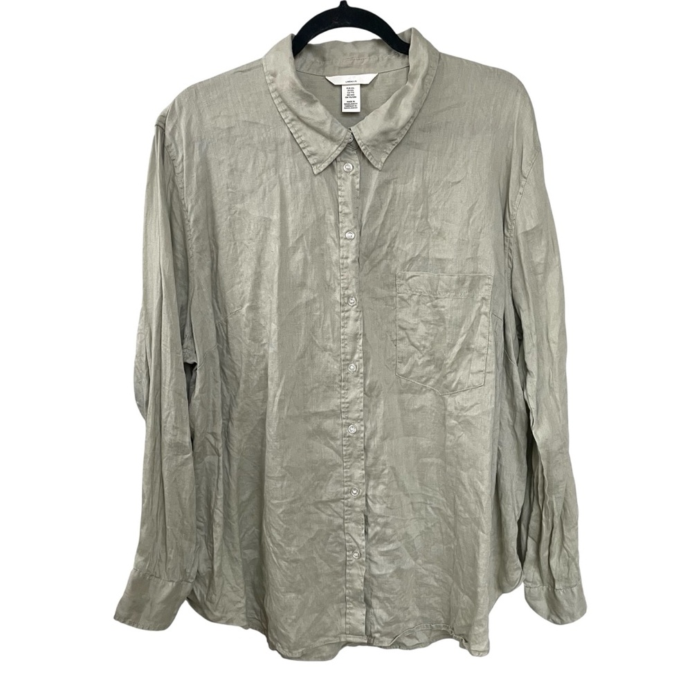 H&M Linen Button Front Blouse Light Green XXL